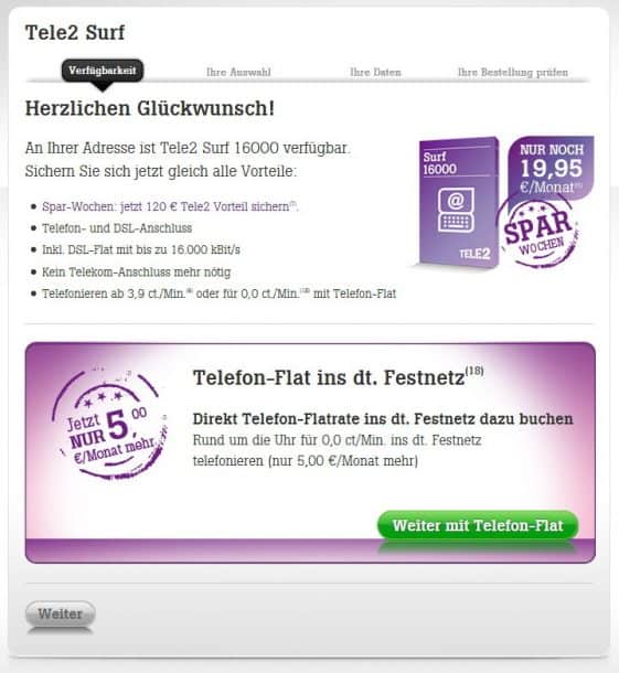 Tele2 DSL 16000 verfügbar