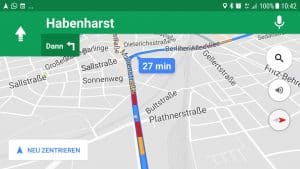 Routennavigation in Google Maps mit Verkehrsdichte