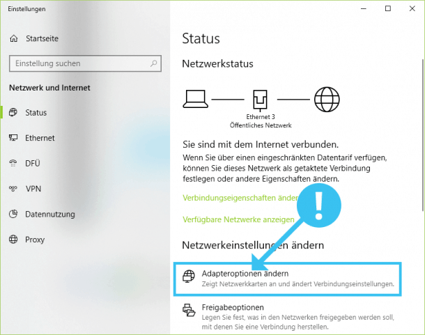 Adapteroptionen ändern in Windows 10
