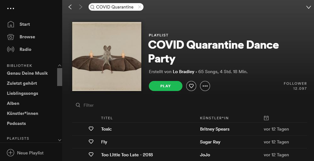 Covid Quarantine Dance Party - Spotify-Playlist