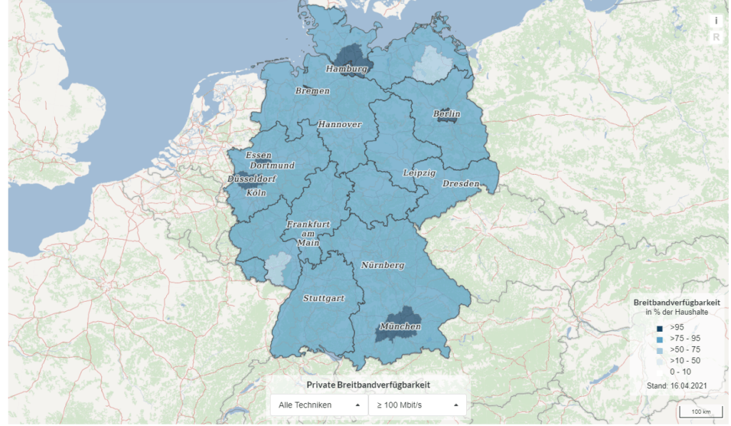 Breitbandverfügbarkeit Deutschland mindestens 100 Mbit/s